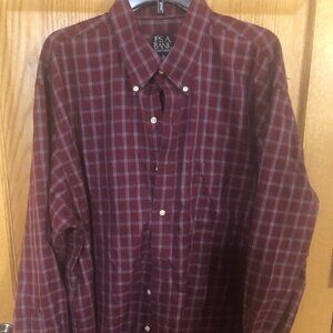 JoS A Bank long sleeve Burgandy plaid button front shirt XL